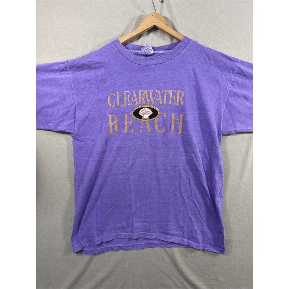 Vintage 1993 Clearwater Beach Florida Surf Beach Retro Lavender  T-shirt L
